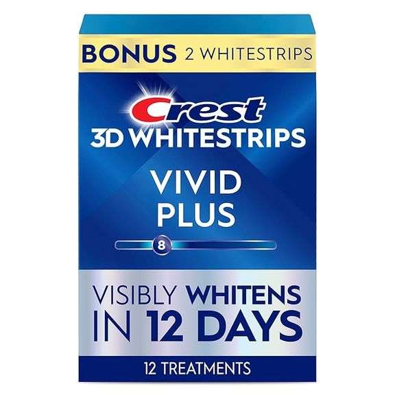 Crest 3D Whitestrips Vivid Plus, Teeth Whitening Strip Kit, 10 Treatments + 2 Bonus Treatments