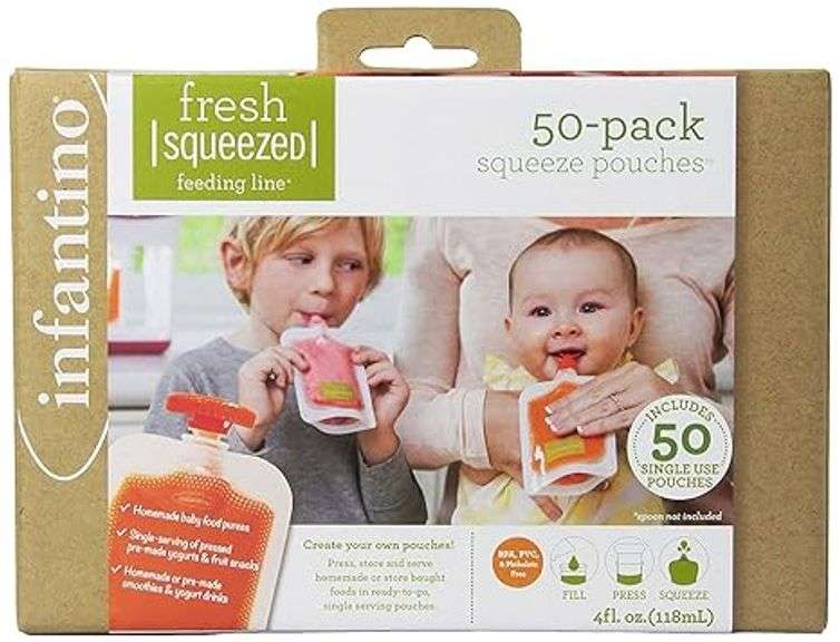 Infantino Disposable Squeeze Pouches - Pack of 50 Disposable Pouches for Portable Homemade semi-Soli