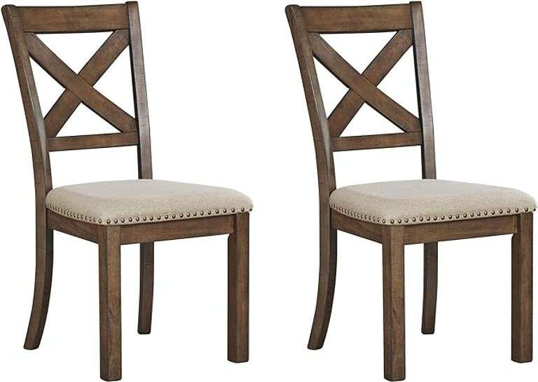 Set of 2 Signature Design by Ashley Moriville Modern Farmhouse 19" Upholstered Dining Room Chair, Br
