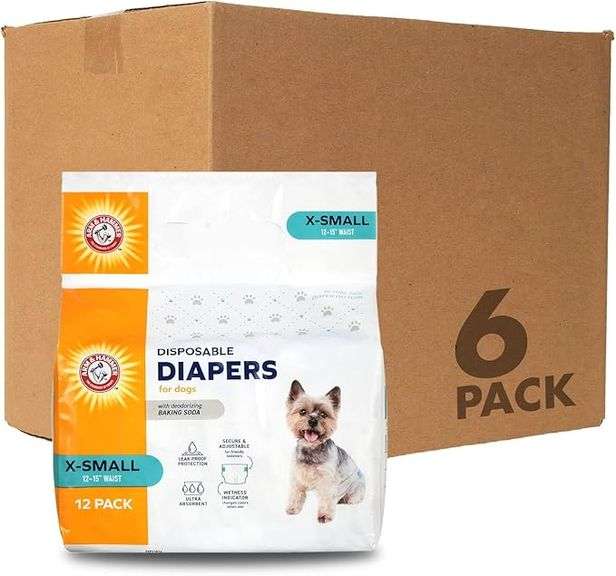 Arm & Hammer for Pets for Pets Female Dog Diapers, Size X-Small (Pack of 6,72 Count Total)