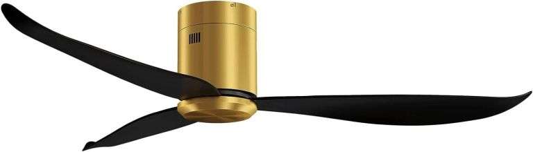 52 Inch Low Profile Ceiling Fan No Light, Black Flush Mount Ceiling Fan