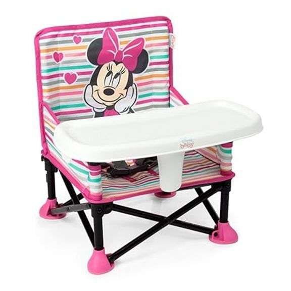 Bright Starts Disney Minnie Mouse Pop 'N Sit Portable Booster, Indoor/Outdoor Use, Floor Seat with F