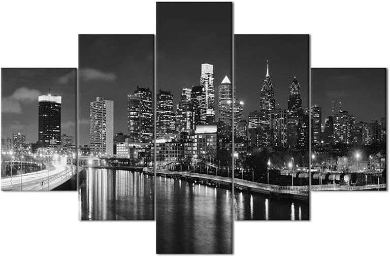 Philadelphia Cityscape Canvas Print City Skyline at Night Paintings Native American Wall Art
