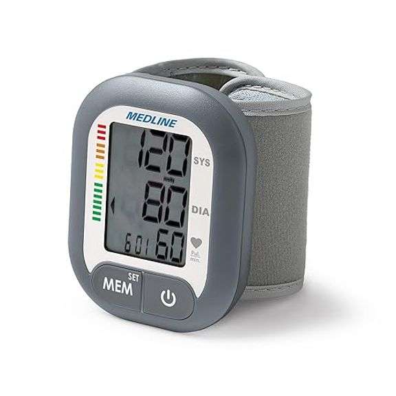 Medline Digital Wrist Blood Pressure Monitor, Wearable, Digital LCD Display, Stores Up To 60 Reading