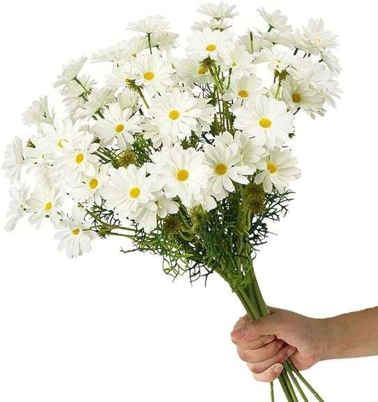 15 Bundles Artificial Flowers White Artificial Daisy Flowers UV Resistant Outdoor Fake Wildflowers