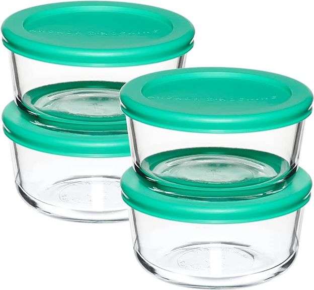 Anchor Hocking 2 Cup Glass Storage Containers with Lids, Set of 4 Glass Food Storage Containers
