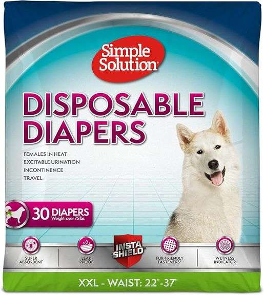 Simple Solution Dog Diapers Female, Dog Diapers 22-37 Inch Waist, (XXL, 30ct)