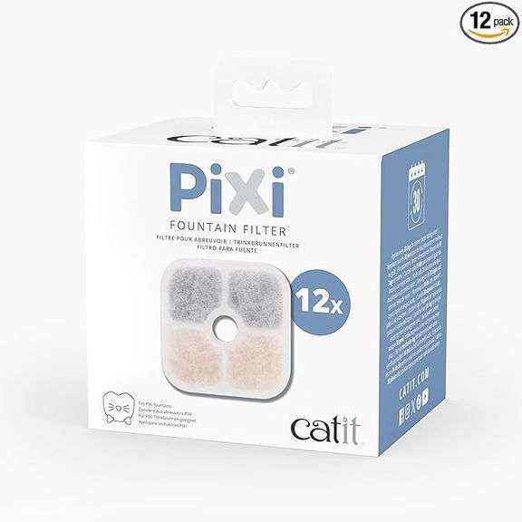 Catit PIXI Cat Drinking Fountain Filter 12-Pack – Official Replacement Triple-Action Water Filter