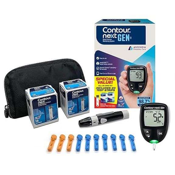 Ascensia CONTOUR NEXT GEN Blood Glucose Monitor All-In-One Kit with 20 Test Strips, Accurate Blood S