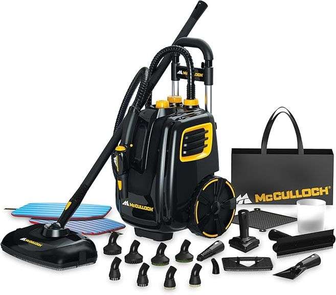 McCulloch MC1385 Deluxe Canister Steam Cleaner, 2-Hour Runtime, Chemical-Free, 23 Accessories: Mop H