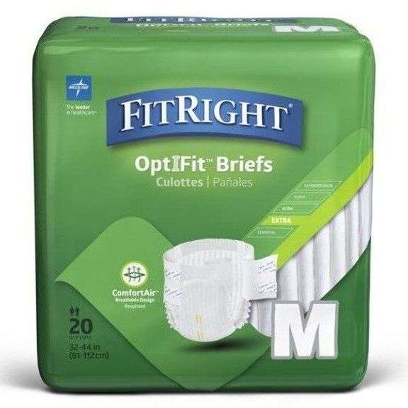 FitRight OptiFit Extra Incontinence Briefs Unisex Heavy Absorbency M 32in-44in 20Ct