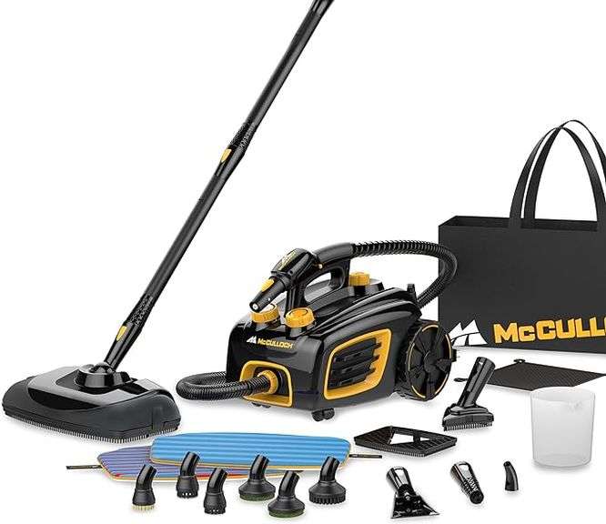 McCulloch MC1375 Canister Steam Cleaner with 20 Accessories, Extra-Long Power Cord, Chemical-Free Cl