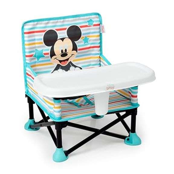 Bright Starts Disney Mickey Mouse Pop 'N Sit Portable Booster, Indoor/Outdoor Use, Floor Seat with F