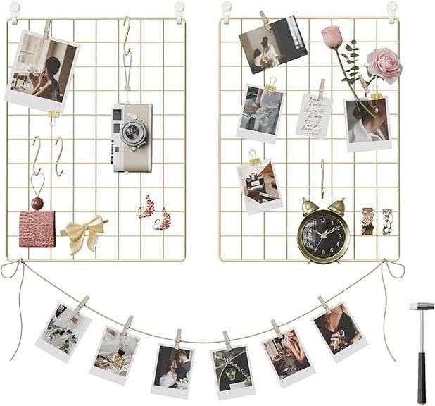 SONGMICS Wall Grid for Photo, Metal Wall Grid Panel, DIY Wire Photo Hanging Display, Set of 2