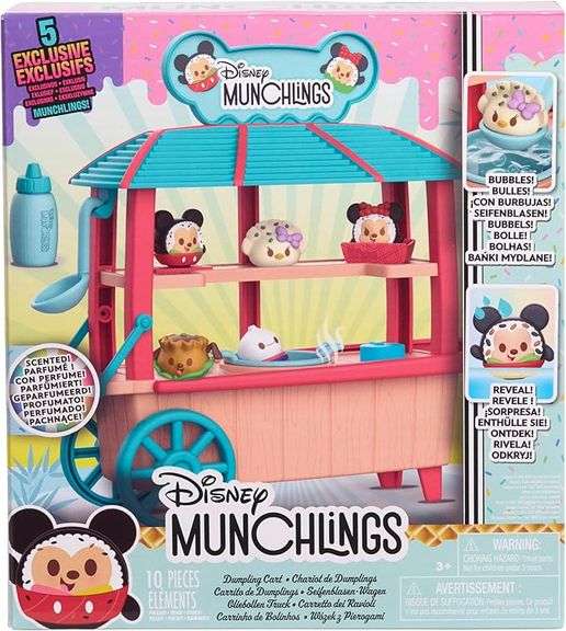 Disney Munchlings Dumpling Cart, 11-Piece Color Change Figure Playset, 1-inch Collectible Scented Fi