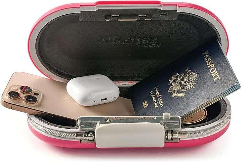 Master Lock Pink Portable Small Lock Box, Set Your Own Lock Combination Portable Safe