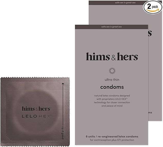 3 Pack, 24 Count hims & hers Ultra-Thin Condoms for Maximum Sensitivity - Unique Hexagon Shape