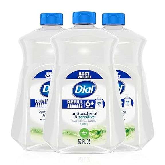 Dial Antibacterial Liquid Hand Soap Refill, Aloe, 52 fl oz (Pack of 3)