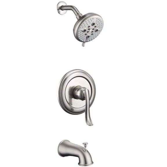 ELLO&ALLO 5-Spray Handheld Tub&Shower Faucet Combo 5" Brushed Nickel w/Valve