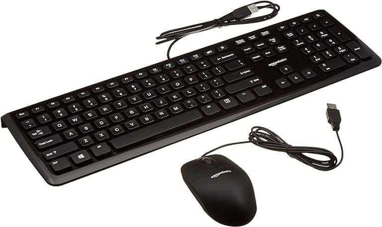 Amazon Basics Wired Keyboard and Mouse Bundle, Full-Sized, QWERTY Layout, Black