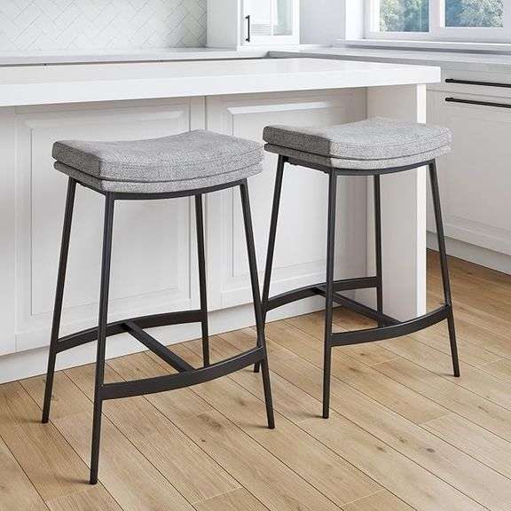 Nathan James Arlo Modern Backless Upholstered Kitchen Counter Bar Stool with Double-Layered Saddle S