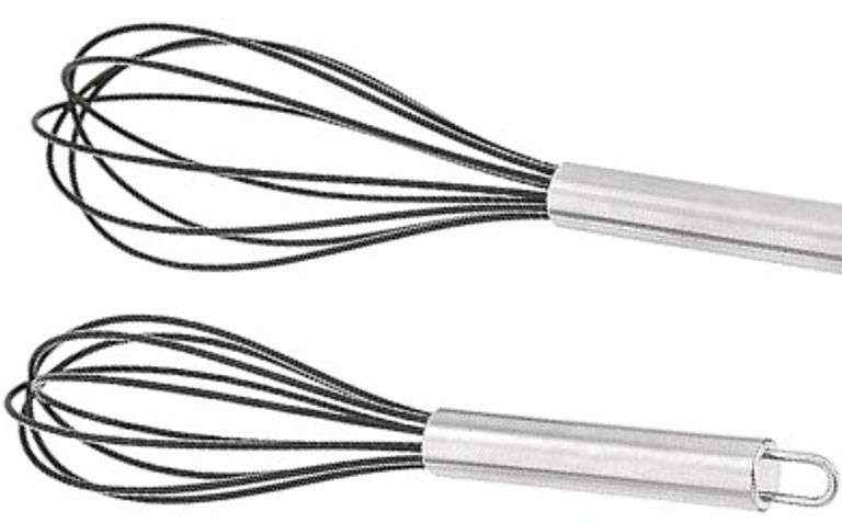 Amazon Basics Stainless Steel and Silicone Non-Stick Coated Whisk Set, Pack of 2, Black