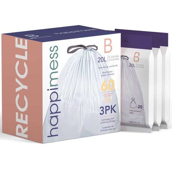 Drawstring Trash Can Liner (60-Count, 3-Packs of 20 Liners) - happimess