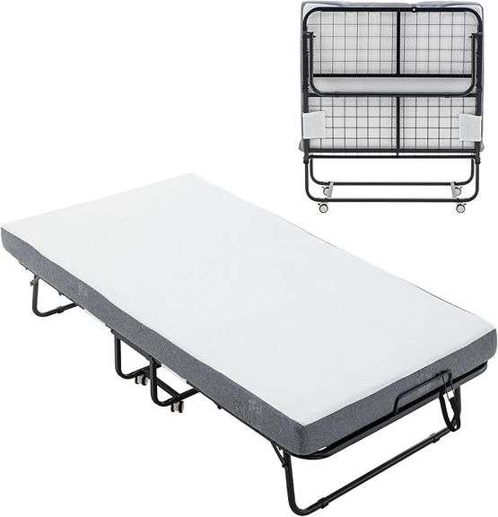 Folding Bed Cot with Mattress for Adults, 75x38 Inches Foldable Metal Frame Bed for Guest with 5" Th
