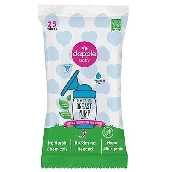 Breast Pump Wipes by Dapple Baby, Hypoallergenic & Powered by Plants 25 Count (Pack of 1)