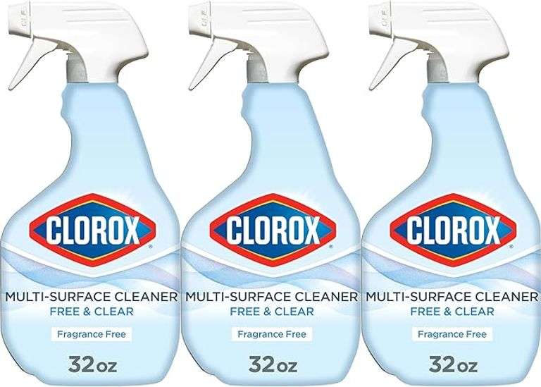 Clorox Free & Clear Multi Surface Cleaner, Spray Bottle, Fragrance Free, 32 Fluid Ounces, Pack of 3