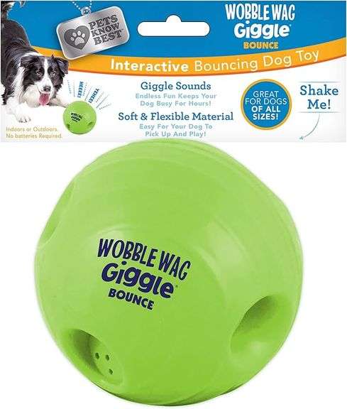 Wobble Wag Giggle Bounce Interactive Dog Toy- Sound Making Bouncing Ball for Dogs Ages Indoor & Outd