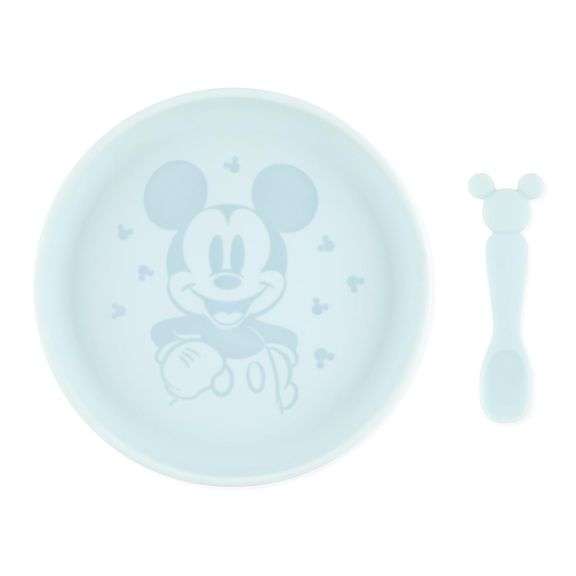 Bumkins Disney Baby and Toddler Plate and Spoon Set, Silicone Dish for Babies and Kids
