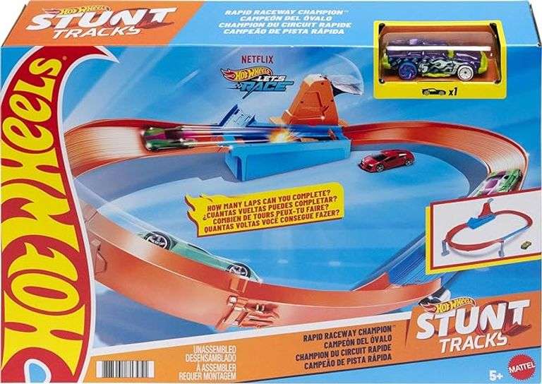 Hot Wheels Toy Car Track Set, Rapid Raceway Champion, Multi-Car Launcher, Connects to Other Sets, In