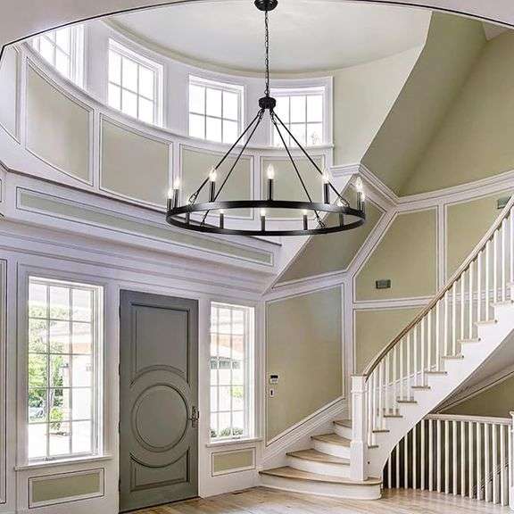 Bestier Black Brass Wagon Wheel 12-Light Chandelier Rustic Vintage Round Farmhouse Chandelier