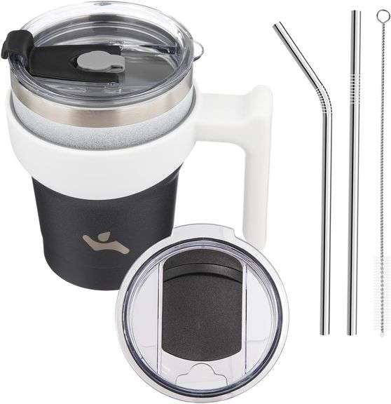 10 oz Tumbler with Handle and 2 Straw 2 Lid, Insulated Water Bottle Stainless Steel Vacuum Cup Reusa