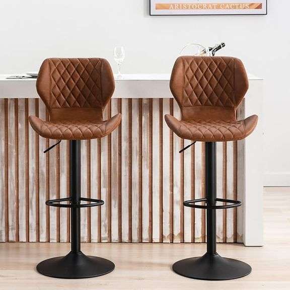 Adjustable Swivel Counter Height Bar Stools - Set of 2 Faux Leather Chairs with Backs for Kitchen Is