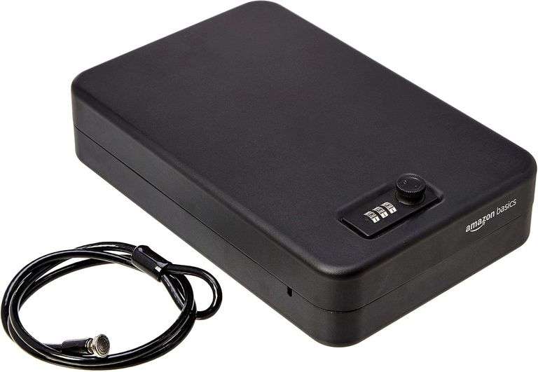Amazon Basics Portable Security Case Lock Box Safe, Small Lock Box with Code