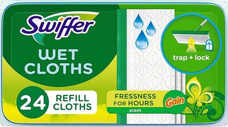 Swiffer Sweeper Wet Mopping Cloths, Multi-Surface Floor Cleaner with Gain Original Scent, 24 Count