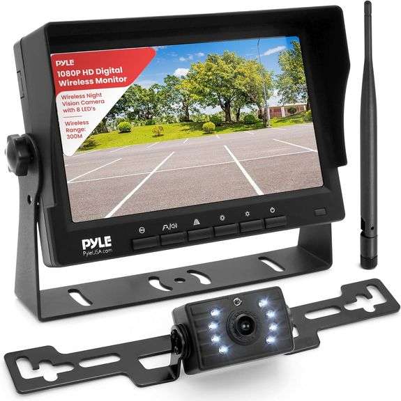 Pyle 7” 1080P HD Digital Wireless Monitor and Wireless License Plate Camera - Waterproof, Night Visi