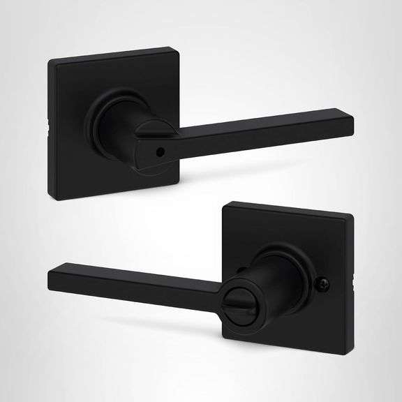 Kwikset Casey Interior Privacy Door Handle with Lock, Door Lever For Bathroom and Bedroom, Matte Bla