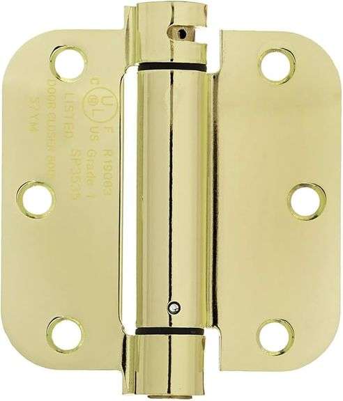 Amazon Basics Self-Closing Door Hinge, 3.5 Inch x 3.5 Inch, 1 Piece, Polished Brass