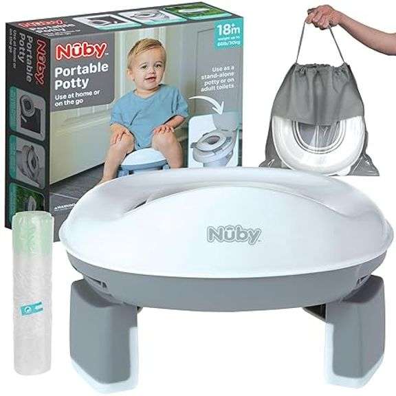 Nuby On-The-Go Portable Potty Seat - Travel Toilet Seat for Boys and Girls 18+ Months - Includes Sto