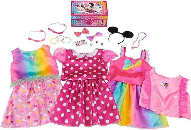 Disney Junior Minnie Mouse Bowdazzling Dress-Up and Pretend Play Trunk, Fits Sizes 4-6X, Kids Toys f