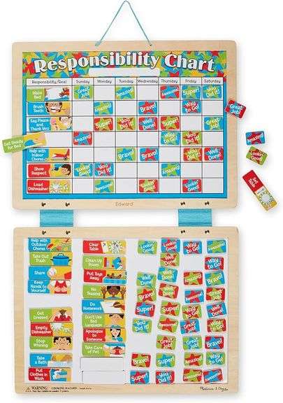 Melissa & Doug Magnetic Wooden Responsibility Chart Toddler Routine, Kids Reward Board