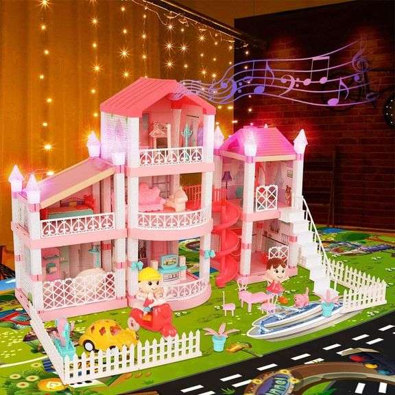 HONYAT Dreamhouse Dollhouse Dreamy Princess Dollhouse w/ Furniture & 39"x47" Mat