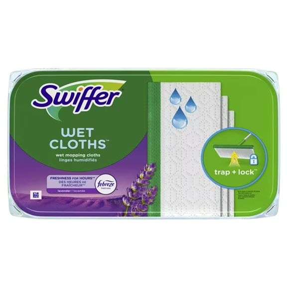Swiffer Sweep + Mop, Wet Pads Refill, Floor Cleaner, Cleaning Cloths, Lavender, 12 Count