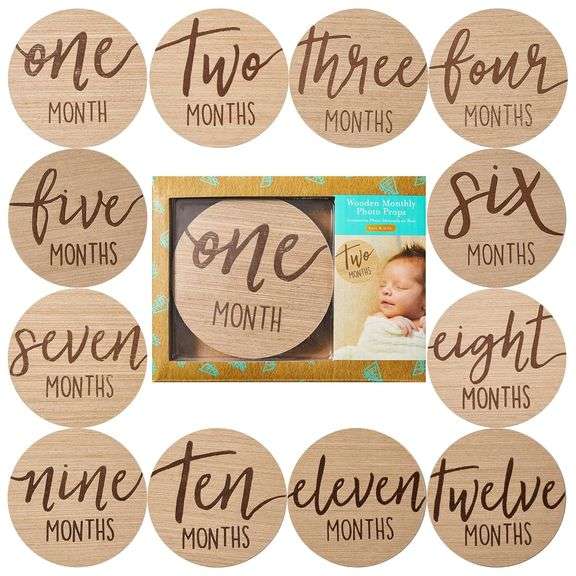 Kate & Milo Baby Monthly Milestone Marker Discs - Classic Cursive Script Wooden Discs with Reversibl