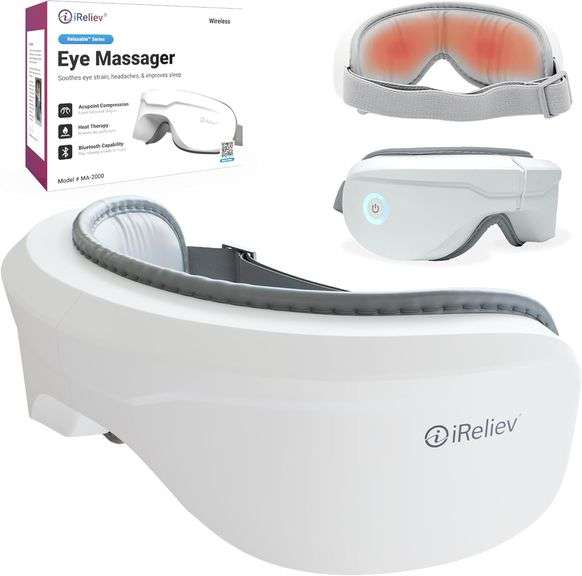 iReliev Eye Massager with Heat, Bluetooth Music, and Helps with Migranes, Dark Circles and Eye Strai