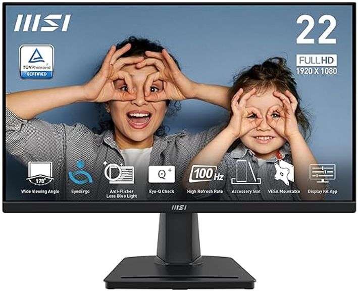 msi PRO MP225V, 22-inch, 1920 x 1080 (FHD) Computer Monitor, 100Hz, Adaptive-Synch, HDMI, Video Port