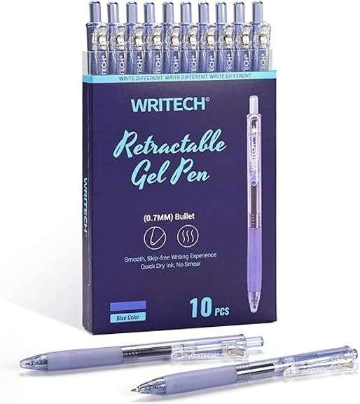 WRITECH Retractable Gel Ink Pens: 0.7mm Medium Point Blue-Ink Color Pen for Journaling Smooth Writin